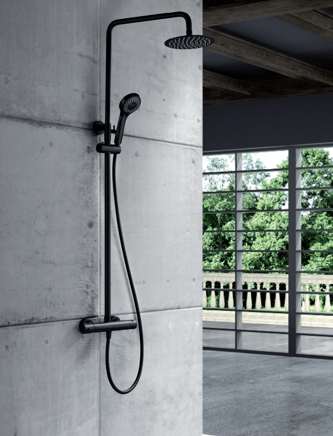 Ensemble de douche thermostatique série Kent Noir mat - Robinets