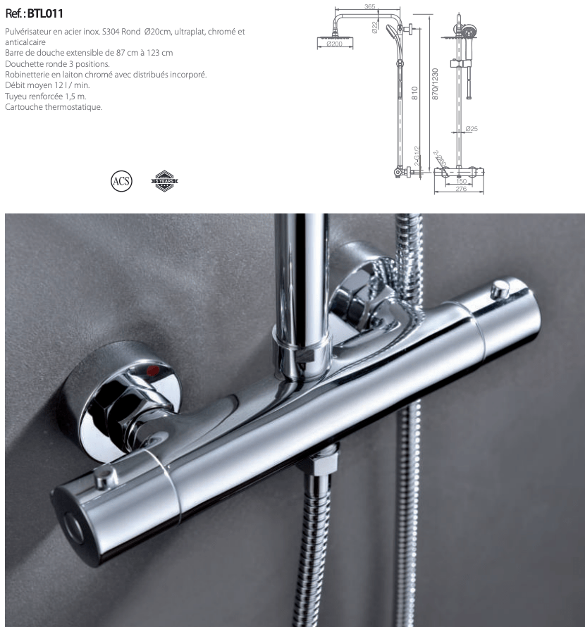 Ensemble de douche thermostatique série Londres - Robinets