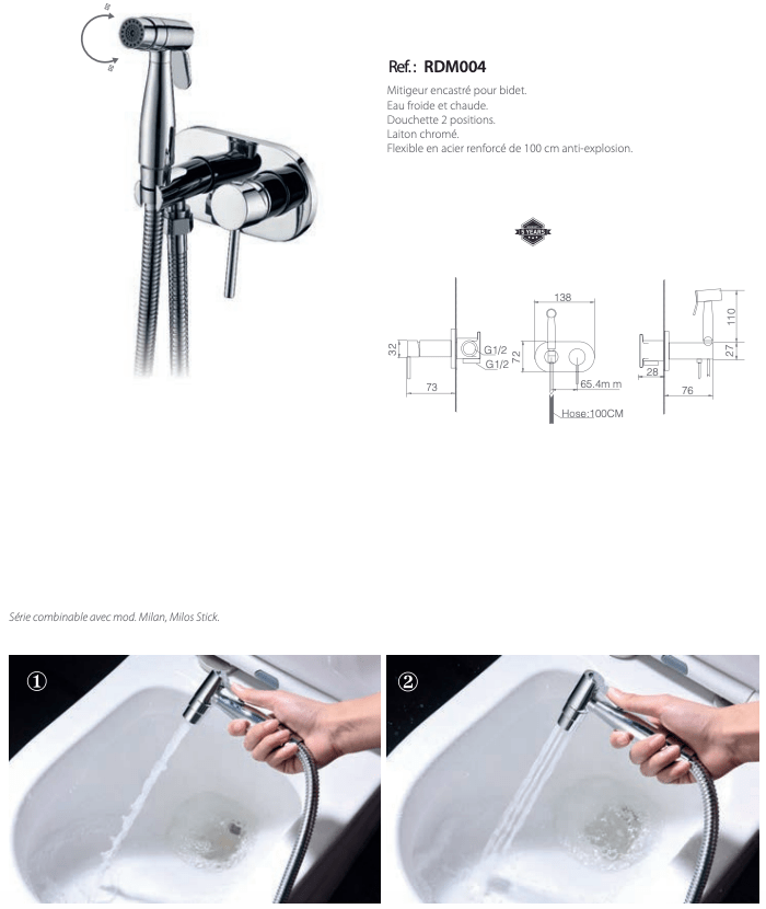 Mitigeur encastré pour bidet série Maui - Robinets