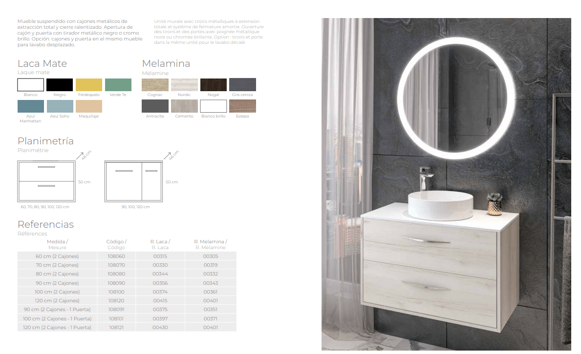 NOUVELLES - Collection Milan - Meuble salle de bain sans vasque - plusieurs tailles - Meubles sans vasque