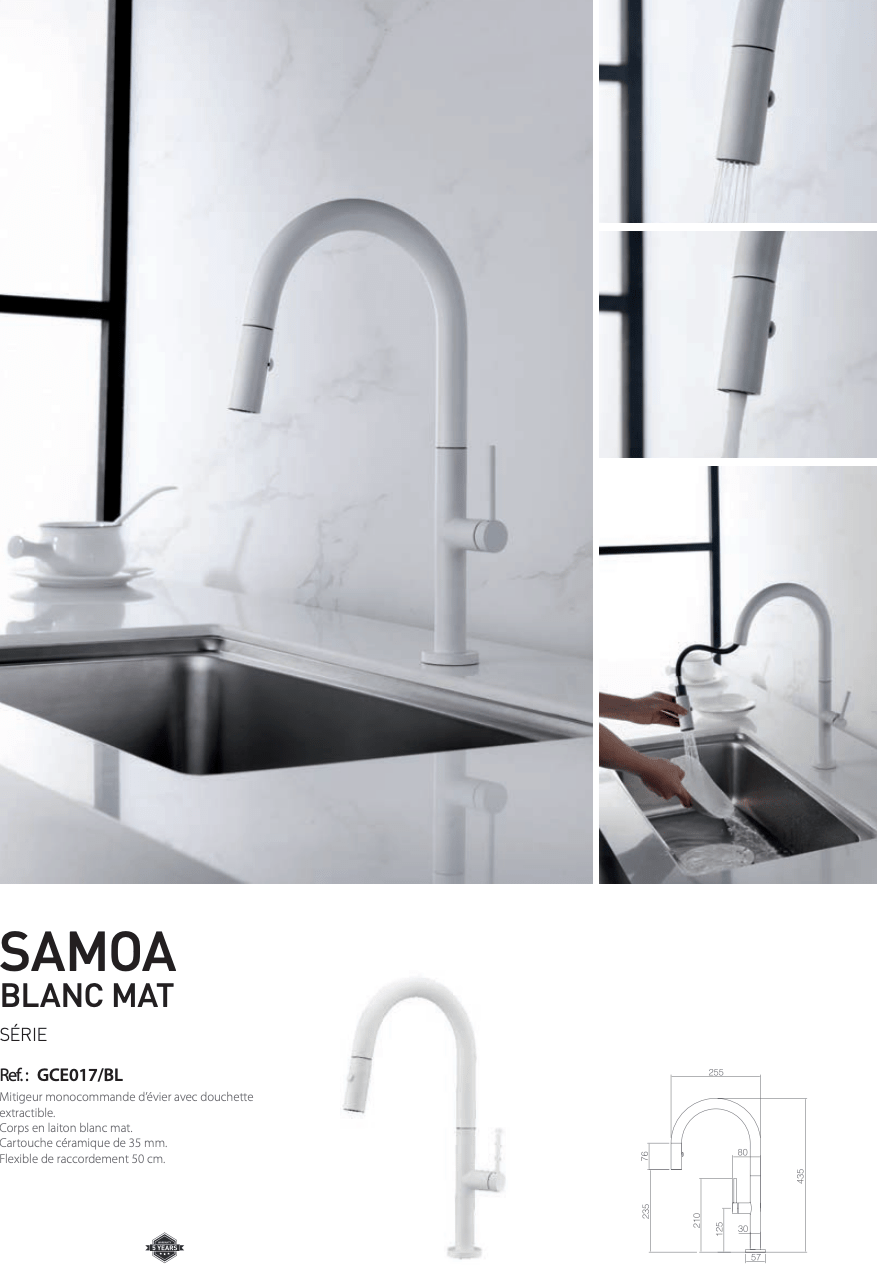 Robinet mitigeur de cousine série Samoa blanc mat - Robinets