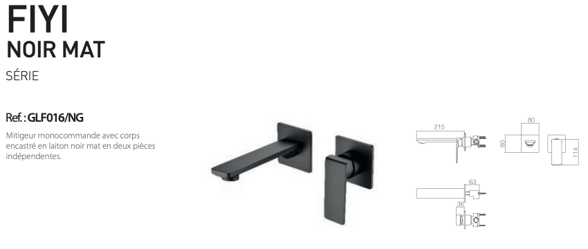 Robinet mitigeur encastré série Fiyi Noir mat - Robinets