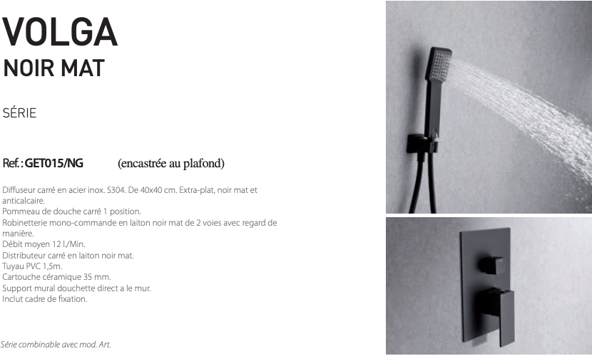 Set de douché encastrée Volga Noir mat - Robinets