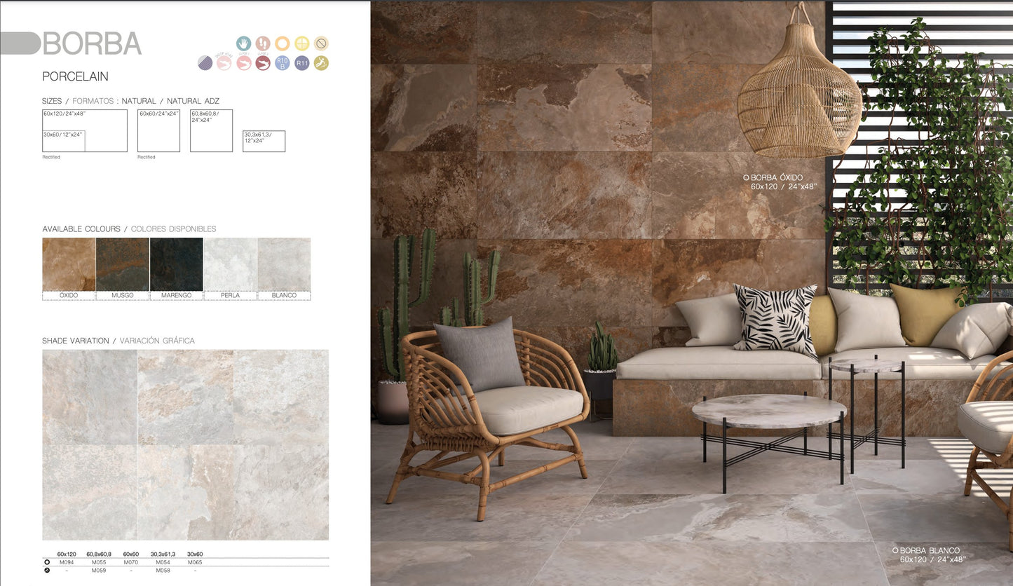 Carrelage - BORBA Porcelaine - Mate - plusieurs tailles et finitions - Carrelage