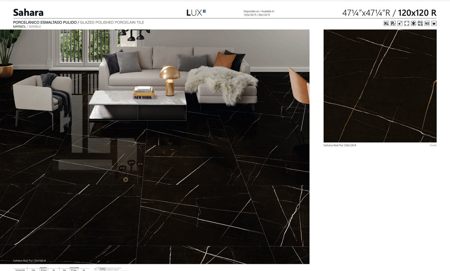 Carrelage - Ceramica SAHARA NOIR Rectifié - Poli - Carrelage sol