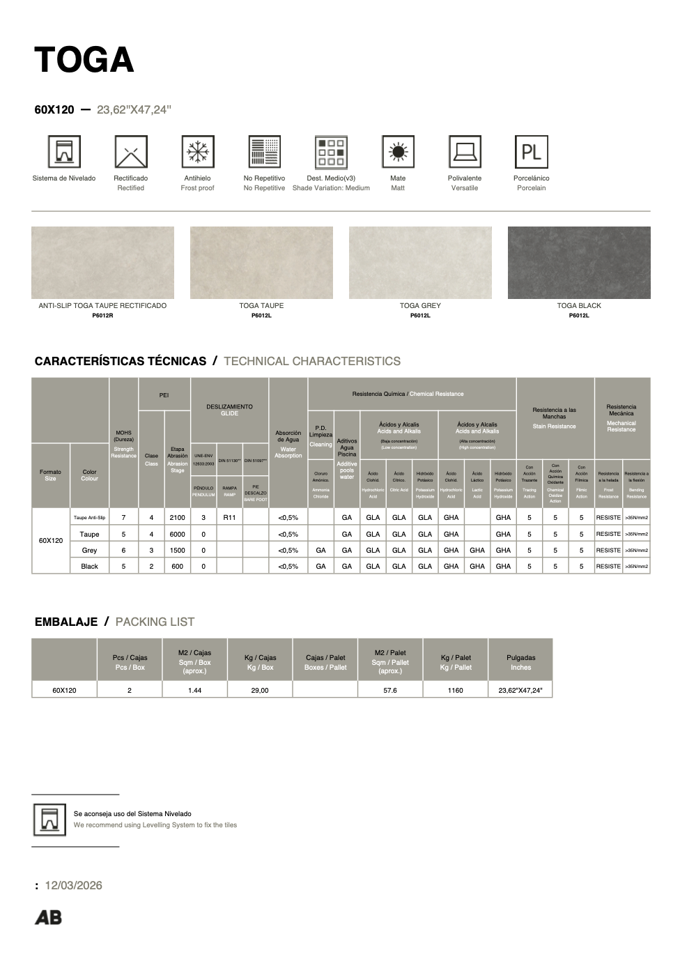 Carrelage - Toga - Rectifié - Porcelaine - Plusieurs couleurs