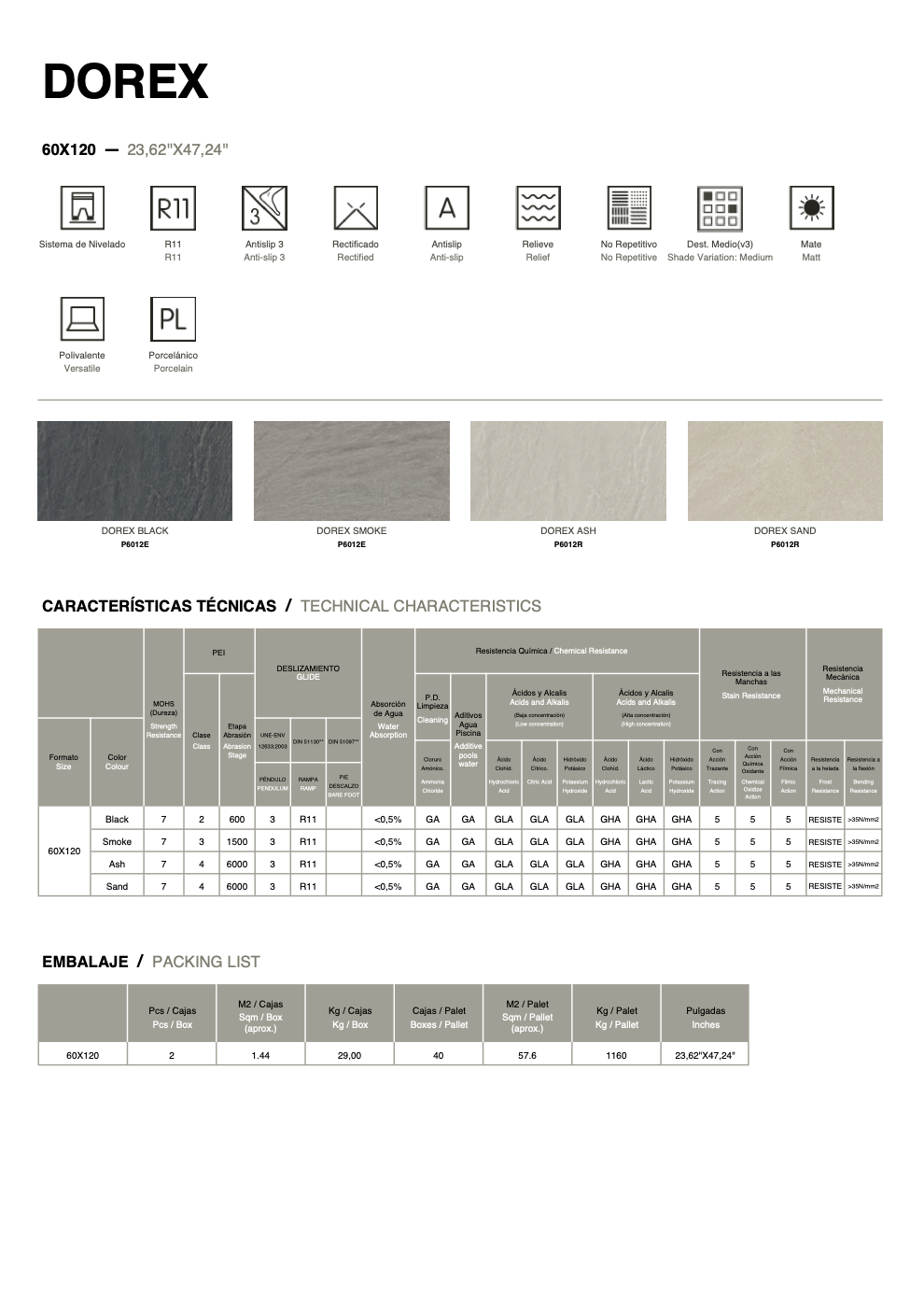 Carrelage - Dorex - Rectifié - Porcelaine - Plusieurs couleurs