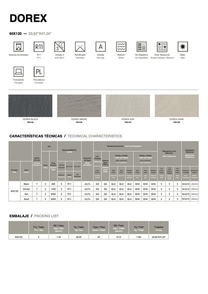 Carrelage - Dorex - Rectifié - Porcelaine - Plusieurs couleurs