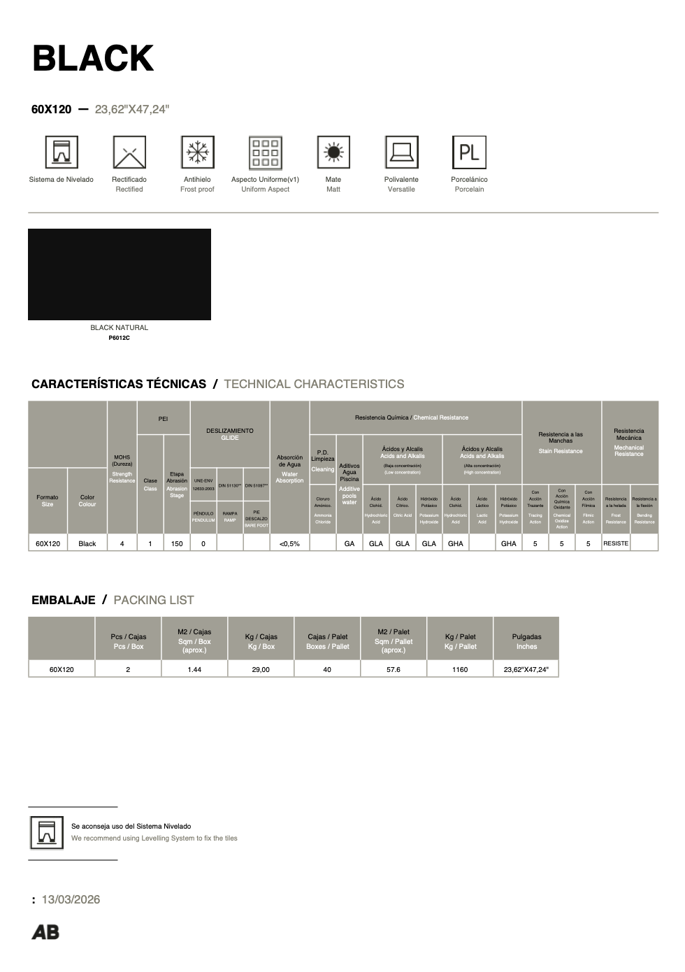 Carrelage - Black - Porcelaine - Plusieurs tailles
