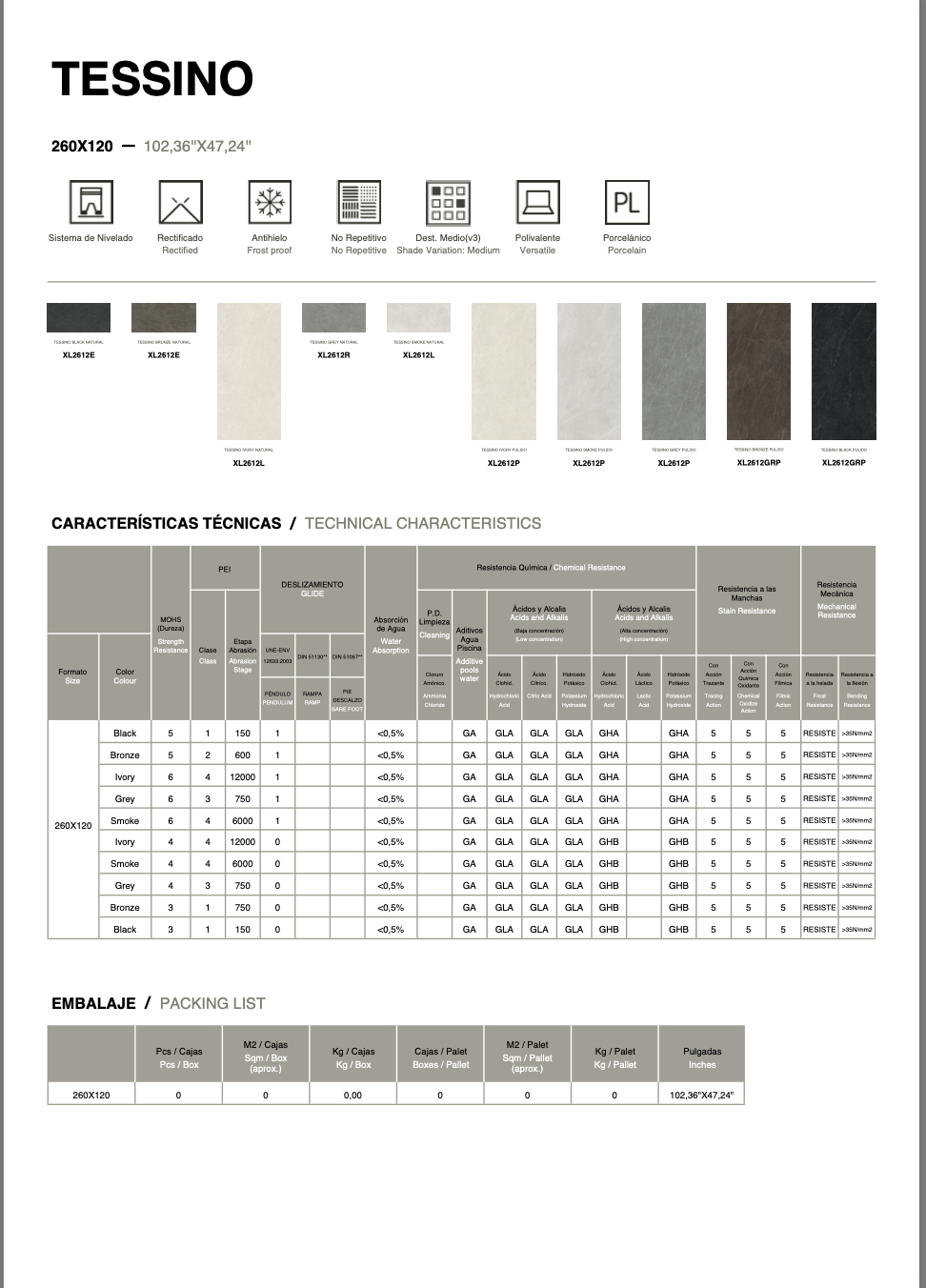 Carrelage - Tessino - Porcelaine - Plusieurs couleurs
