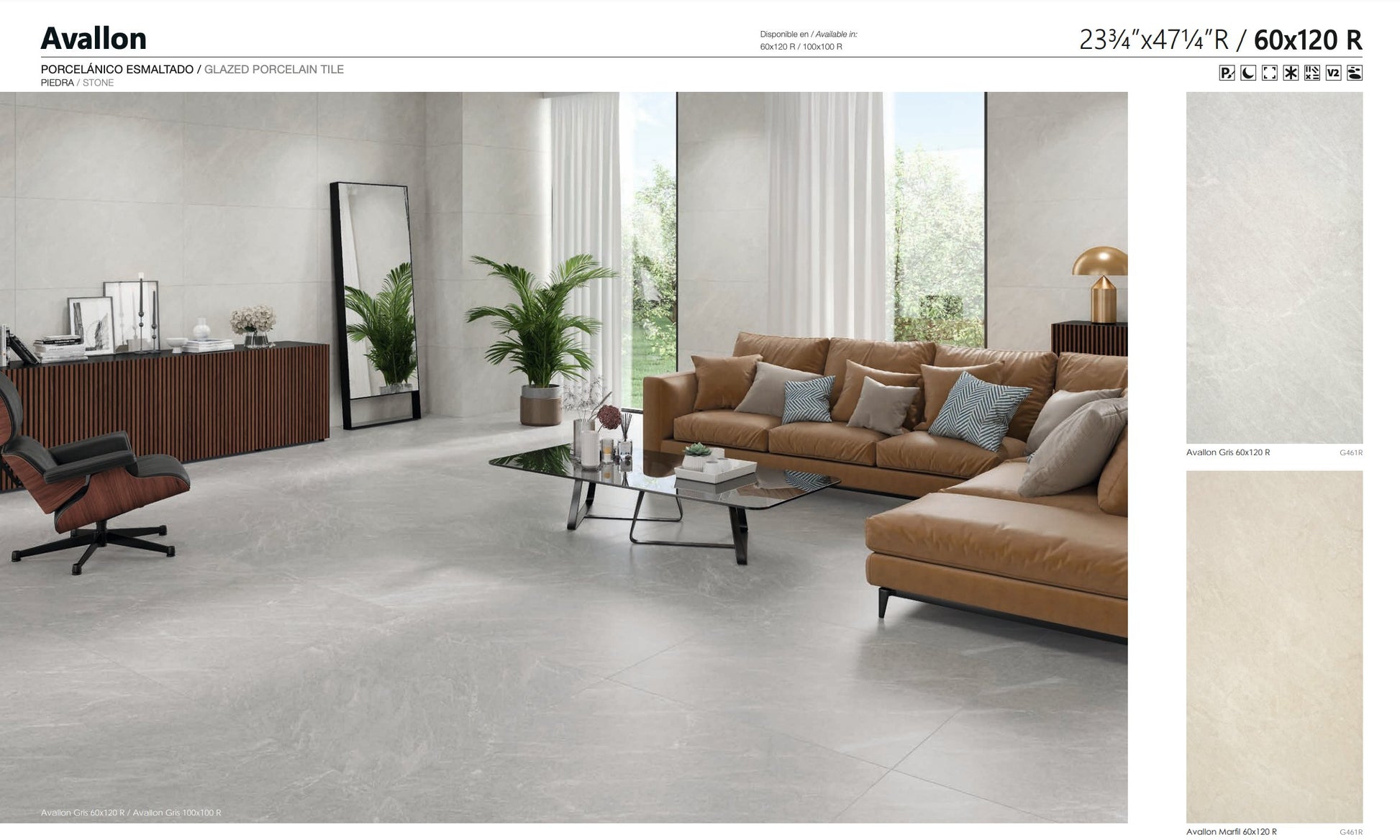 Carrelage - Ceramica AVALLON - Rectifié - plusieurs tailles et couleurs - Carrelage sol