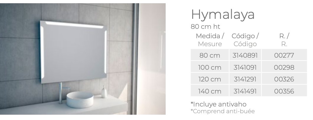 Équipement salle de bain - Miroir LED - Hymalaya avec fonction anti-buée - Miroir LED