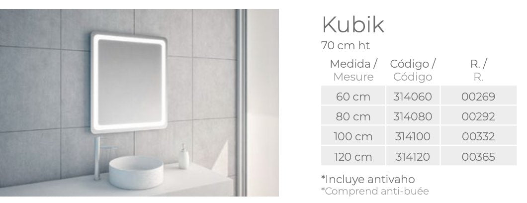 Équipement salle de bain - Miroir LED - Kubik avec fonction anti-buée - Miroir LED